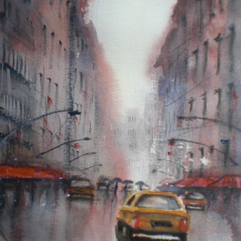 Painting titled "rainy day in NYC" by Giorgio Gosti, Original Artwork, Watercolor