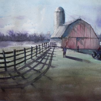 Painting titled "old barn 2" by Giorgio Gosti, Original Artwork, Watercolor