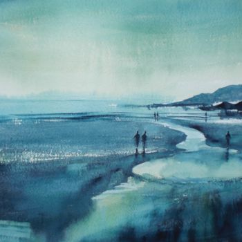 Peinture intitulée "walking on the beac…" par Giorgio Gosti, Œuvre d'art originale, Aquarelle