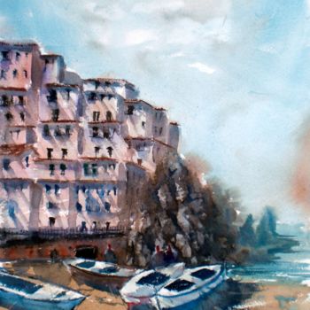 Картина под названием "boats 11" - Giorgio Gosti, Подлинное произведение искусства, Акварель
