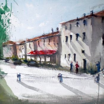 Malerei mit dem Titel "Triuggio village" von Giorgio Gosti, Original-Kunstwerk, Aquarell