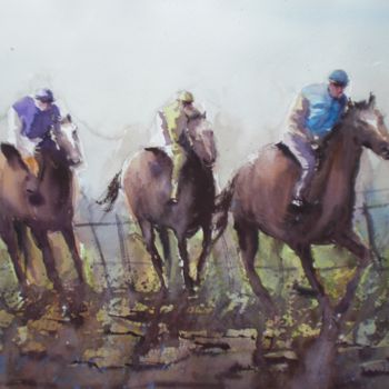 Painting titled "the horse race 3" by Giorgio Gosti, Original Artwork, Watercolor
