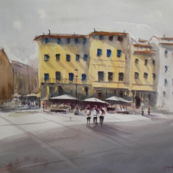 Schilderij getiteld "Santa Croce square…" door Giorgio Gosti, Origineel Kunstwerk, Aquarel