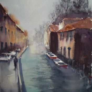 Картина под названием "Martesana's canal -…" - Giorgio Gosti, Подлинное произведение искусства, Акварель