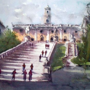 Pintura intitulada "Campidoglio - Rome 2" por Giorgio Gosti, Obras de arte originais, Aquarela