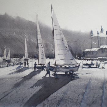 Schilderij getiteld "Garda lake - sailbo…" door Giorgio Gosti, Origineel Kunstwerk, Aquarel