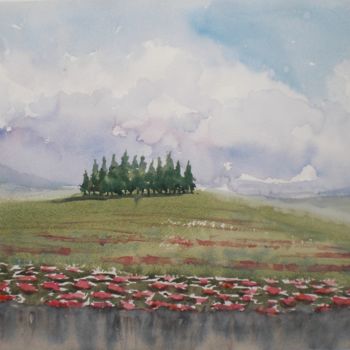 Картина под названием "Tuscan countryside 2" - Giorgio Gosti, Подлинное произведение искусства, Акварель