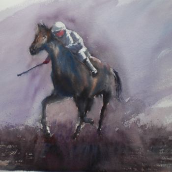 Картина под названием "the horse race 6" - Giorgio Gosti, Подлинное произведение искусства, Акварель