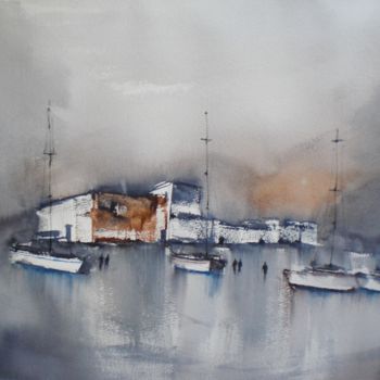 Painting titled "boats 14" by Giorgio Gosti, Original Artwork, Watercolor