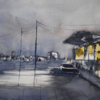 Painting titled "cars in the night 3" by Giorgio Gosti, Original Artwork, Watercolor