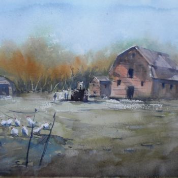 Pintura titulada "old barn 4" por Giorgio Gosti, Obra de arte original, Acuarela