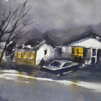 Painting titled "cars in the night 4" by Giorgio Gosti, Original Artwork, Watercolor