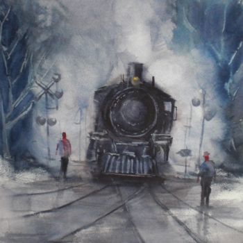 Картина под названием "trains 8" - Giorgio Gosti, Подлинное произведение искусства, Акварель
