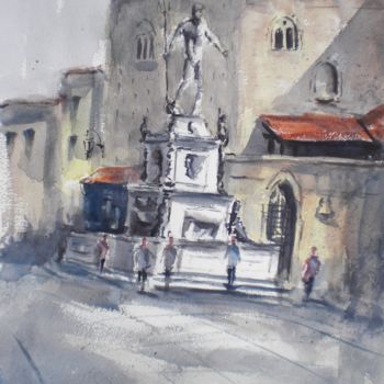 Painting titled "Nettuno square - Bo…" by Giorgio Gosti, Original Artwork, Watercolor