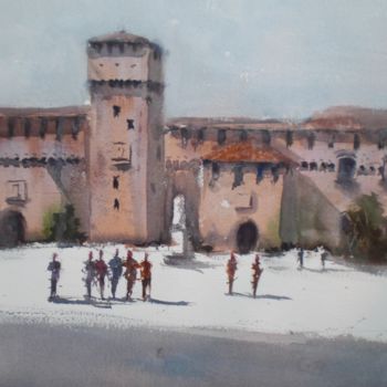 Schilderij getiteld "Sforzesco castle -…" door Giorgio Gosti, Origineel Kunstwerk, Aquarel
