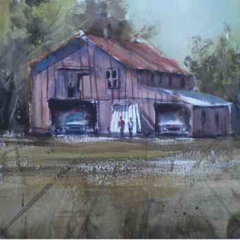 Painting titled "old barn 5" by Giorgio Gosti, Original Artwork, Watercolor