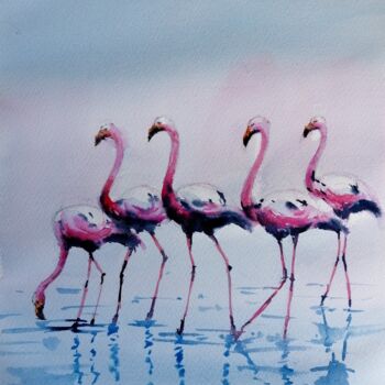 「flamingos 4」というタイトルの絵画 Giorgio Gostiによって, オリジナルのアートワーク, 水彩画