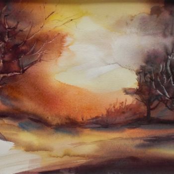 「tramonto di fuoco」というタイトルの絵画 Giorgio Gostiによって, オリジナルのアートワーク, 水彩画