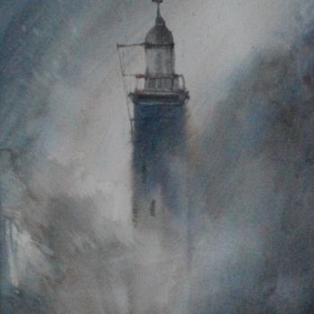 Painting titled "faro nella tempesta" by Giorgio Gosti, Original Artwork, Watercolor