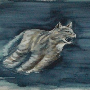 Peinture intitulée "running cat" par Giorgio Gosti, Œuvre d'art originale, Aquarelle