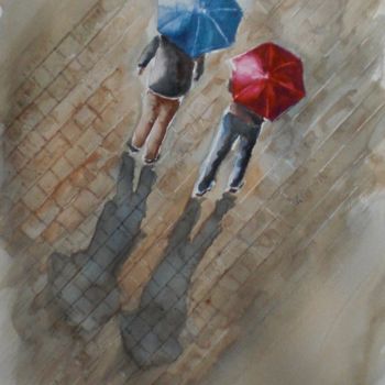 Painting titled "umbrellas" by Giorgio Gosti, Original Artwork, Watercolor