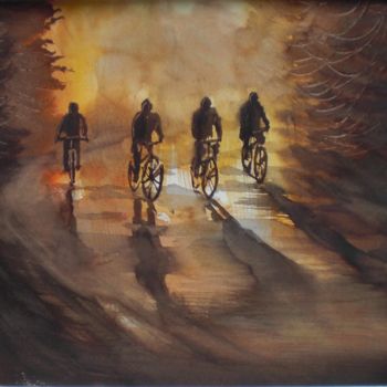 Malarstwo zatytułowany „bicycles” autorstwa Giorgio Gosti, Oryginalna praca, Akwarela