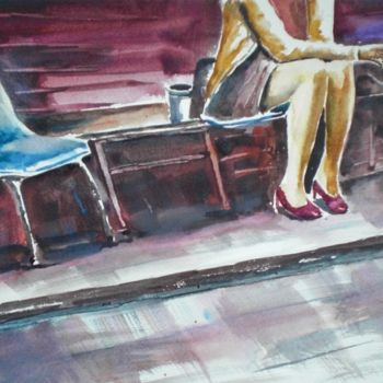 Painting titled "the wait" by Giorgio Gosti, Original Artwork, Watercolor