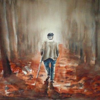 Картина под названием "walk in autumn" - Giorgio Gosti, Подлинное произведение искусства, Акварель