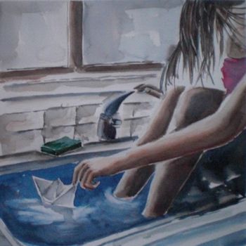 Malarstwo zatytułowany „bath with the paper…” autorstwa Giorgio Gosti, Oryginalna praca, Akwarela