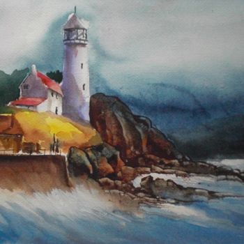 Painting titled "lighthouse" by Giorgio Gosti, Original Artwork, Watercolor