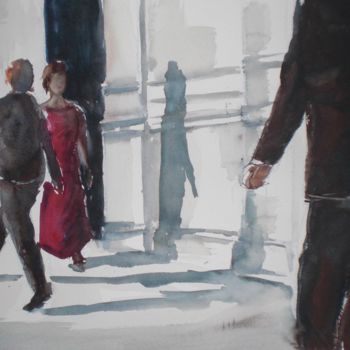 Malarstwo zatytułowany „on the sidewalk” autorstwa Giorgio Gosti, Oryginalna praca, Akwarela