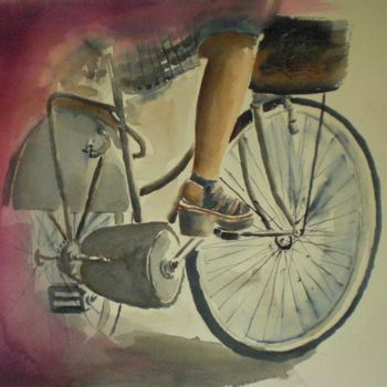 Painting titled "on the bicycle" by Giorgio Gosti, Original Artwork, Watercolor