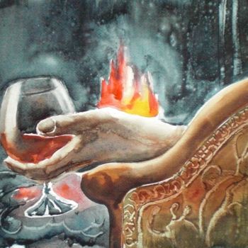 Painting titled "fireplace" by Giorgio Gosti, Original Artwork, Watercolor