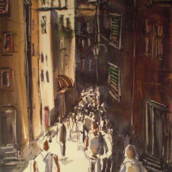 Картина под названием "the crowd" - Giorgio Gosti, Подлинное произведение искусства, Акварель