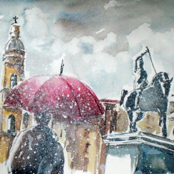 Painting titled "snow in Milan" by Giorgio Gosti, Original Artwork, Watercolor