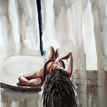 Painting titled "woman lying" by Giorgio Gosti, Original Artwork, Watercolor
