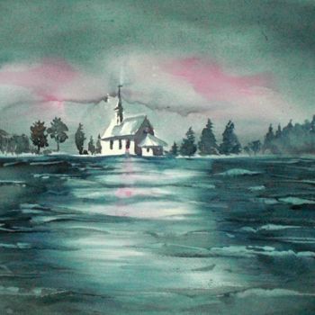 Malerei mit dem Titel "church alone" von Giorgio Gosti, Original-Kunstwerk, Aquarell