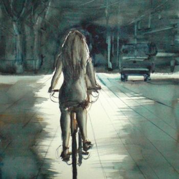 Painting titled "riding the cycle" by Giorgio Gosti, Original Artwork, Watercolor