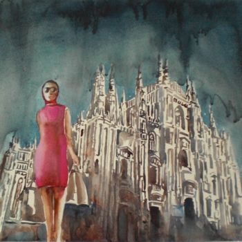 Painting titled "Milan to drink" by Giorgio Gosti, Original Artwork, Watercolor