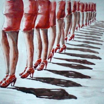 「legs parade」というタイトルの絵画 Giorgio Gostiによって, オリジナルのアートワーク, 水彩画