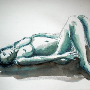 Painting titled "lying woman" by Giorgio Gosti, Original Artwork, Watercolor
