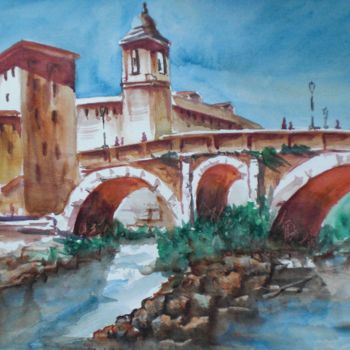 Painting titled "Tiberina's island" by Giorgio Gosti, Original Artwork, Watercolor