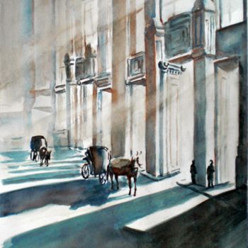 Painting titled "old Milan's station" by Giorgio Gosti, Original Artwork, Watercolor