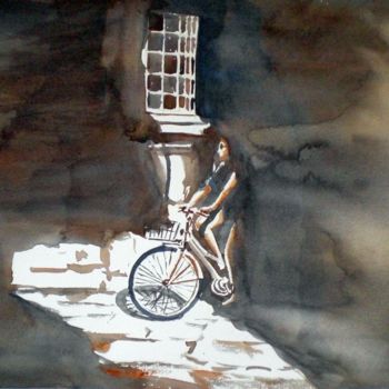 Painting titled "bike's shadows" by Giorgio Gosti, Original Artwork, Watercolor
