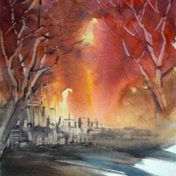 Painting titled "trees" by Giorgio Gosti, Original Artwork, Watercolor