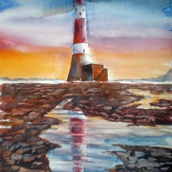 Schilderij getiteld "ligthouse reflectio…" door Giorgio Gosti, Origineel Kunstwerk, Aquarel