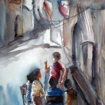 Painting titled "street boys" by Giorgio Gosti, Original Artwork, Watercolor