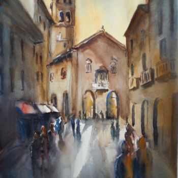 Painting titled "Monza-Arengario" by Giorgio Gosti, Original Artwork, Watercolor