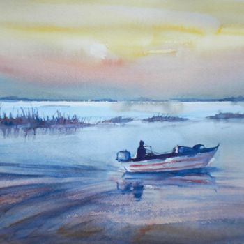 Painting titled "boat in the Comacch…" by Giorgio Gosti, Original Artwork, Watercolor