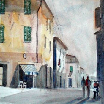 Painting titled "walking in the vill…" by Giorgio Gosti, Original Artwork, Watercolor